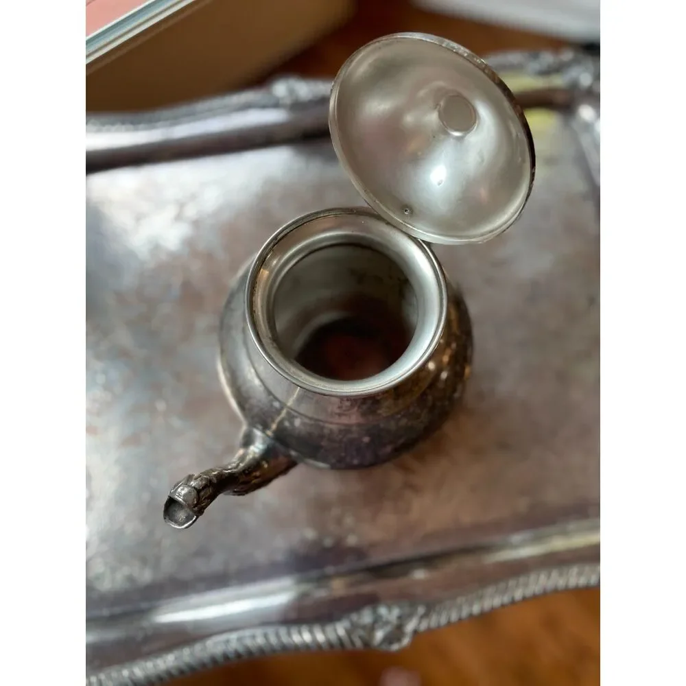 Vintage Silver on Copper  Creamer | Ornate Footed Tea Pot | Collectible